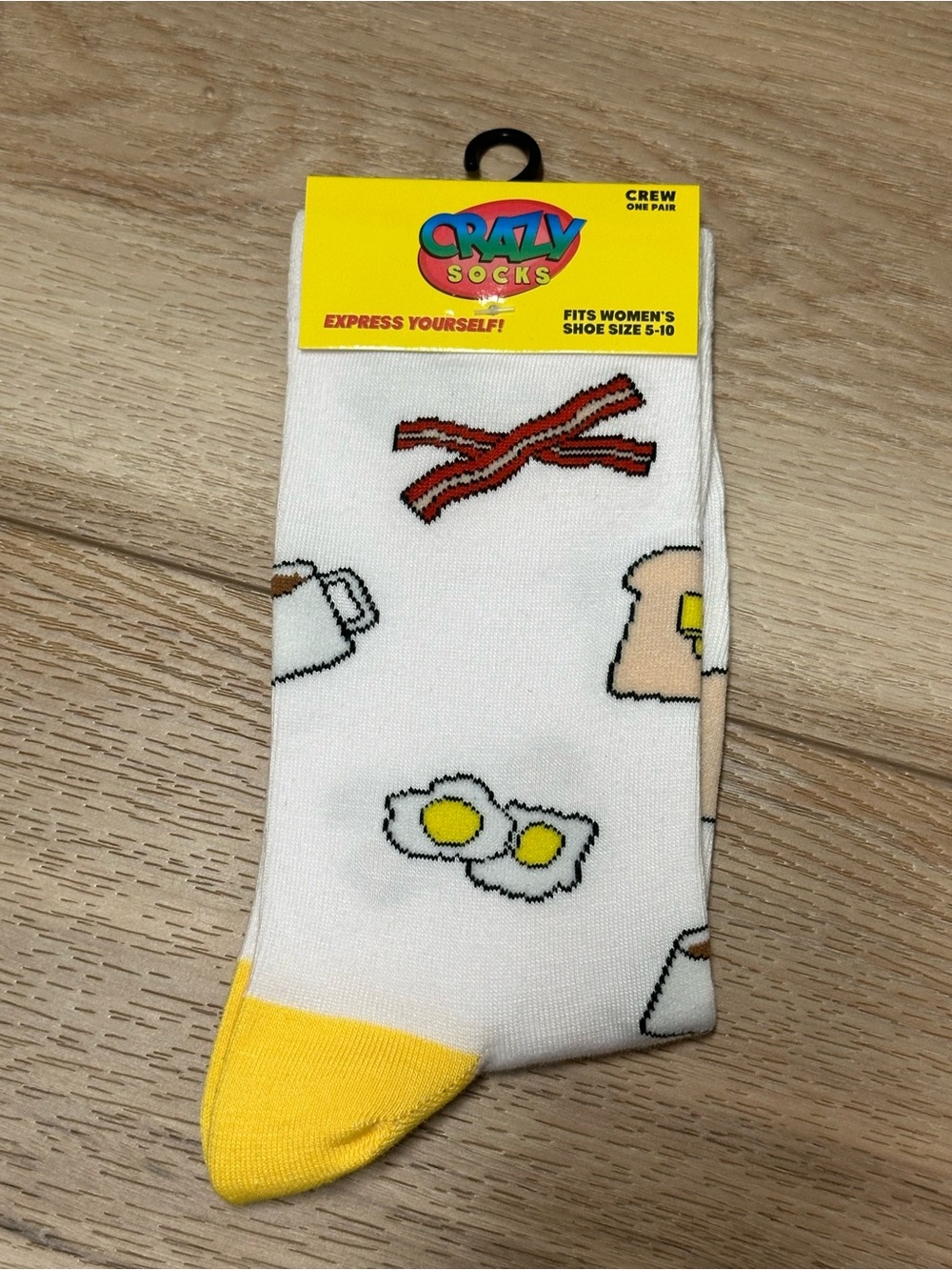🥓 Crazy Socks Women's Breakfast Bacon Eggs & Coffee Novelty Crew Socks